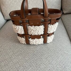 Zara mini crossbody tote faux shearling and leather